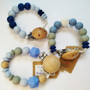 Silicone and Wood Pacifier Clip – Sky Blue Collection